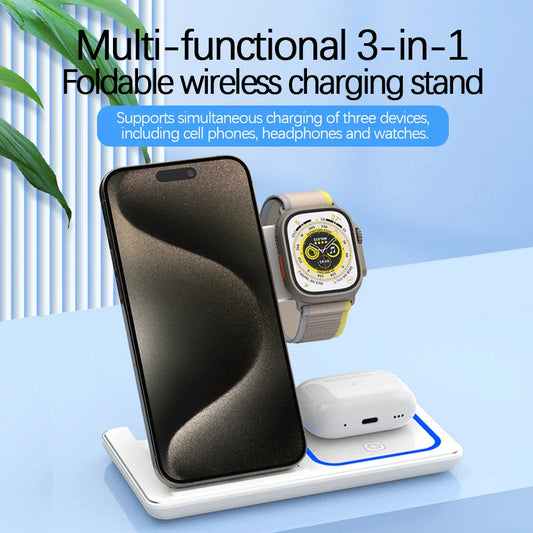 3 In 1 LED Fast Wireless Charger Stand (Foldable) Opansten Factory Store